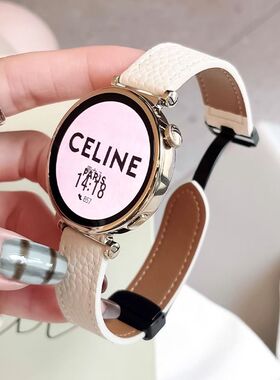 适用华为gt5表带荔枝纹真皮表带gt4/gt3个性小众女华为watch4pro折叠磁吸扣18mm皮革表带42mm智能magic2腕带