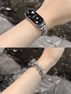 金属表链 8nfc高级感表带星星闪钻手链红米watch4表带米76小众女款 适用小米手环10表带新款 小香风镶钻表链米9