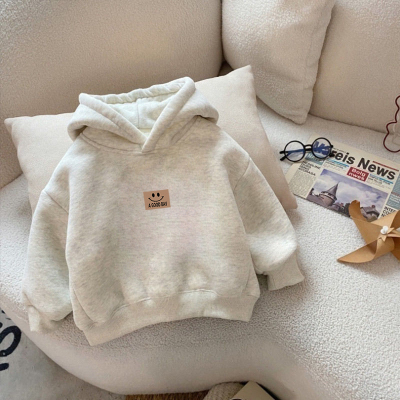 纯棉男童加绒加厚连帽卫衣2025秋冬新款中小儿童宝宝洋气印花上衣