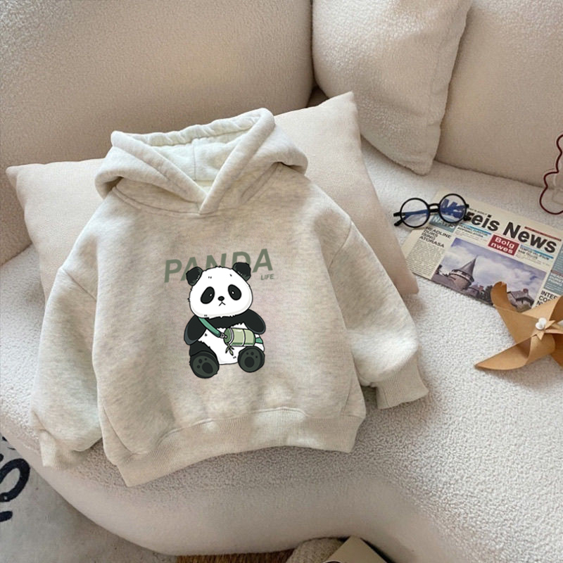 100%纯棉男童加绒加厚连帽卫衣秋冬新款中小儿童宝宝卡通印花上衣