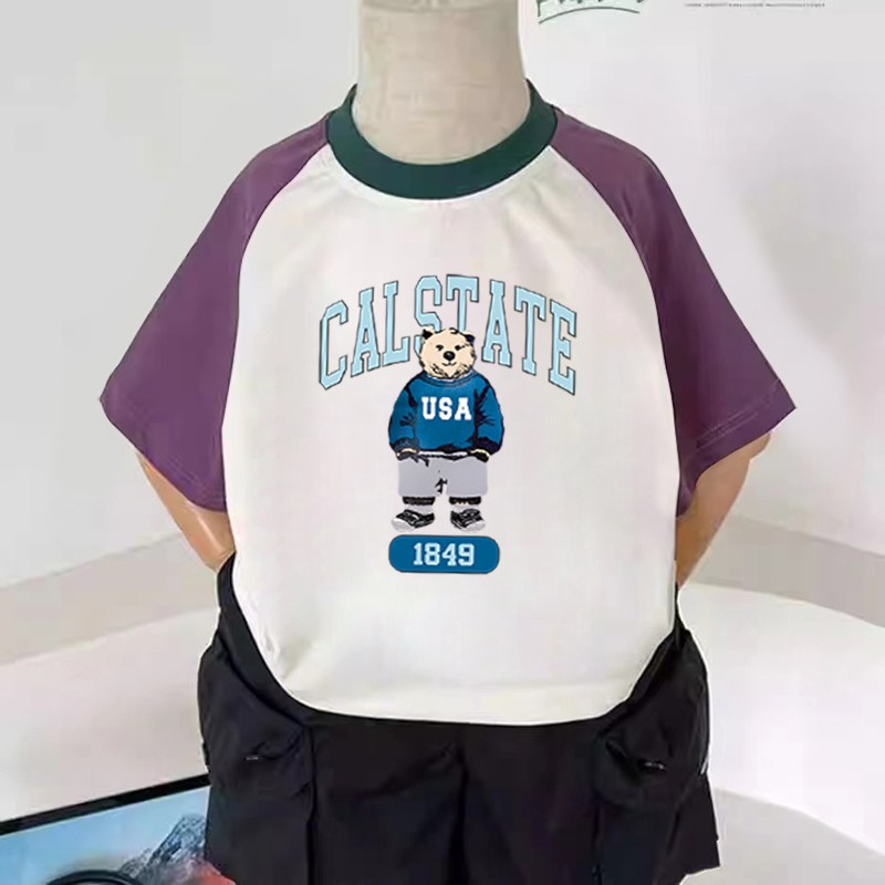 纯棉男童装插肩短袖T恤2025年夏款中小儿童宝宝卡通动漫撞色上衣