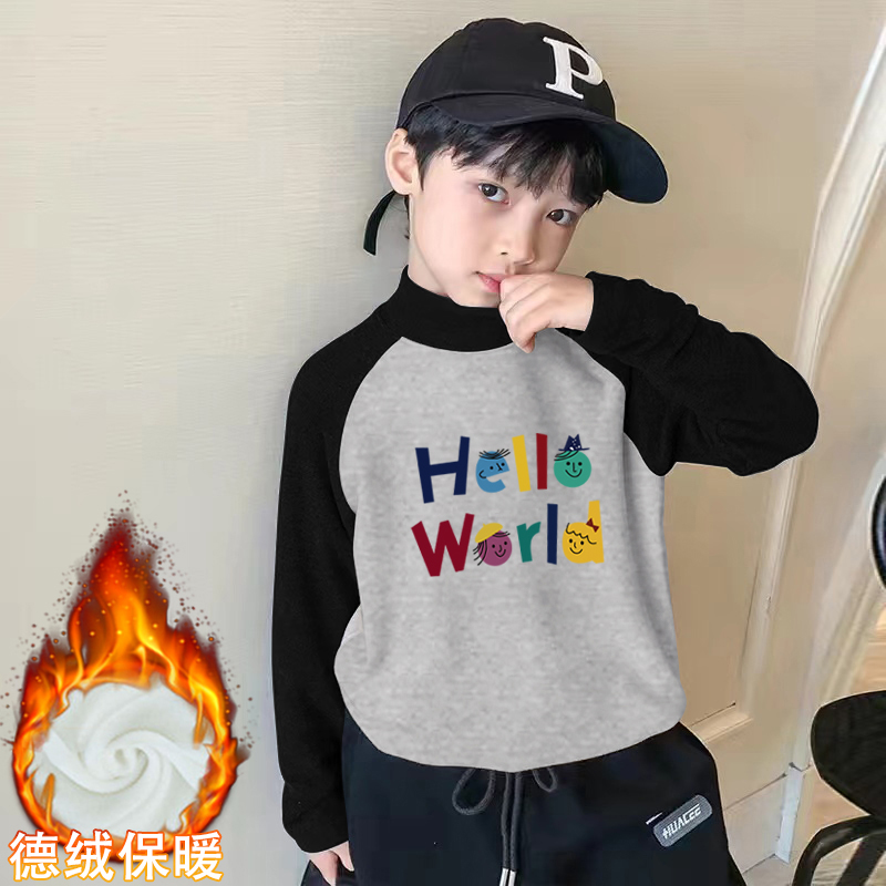 男童德绒半高领拼色长袖T恤2025秋冬季新款儿童宝宝动漫印花上衣