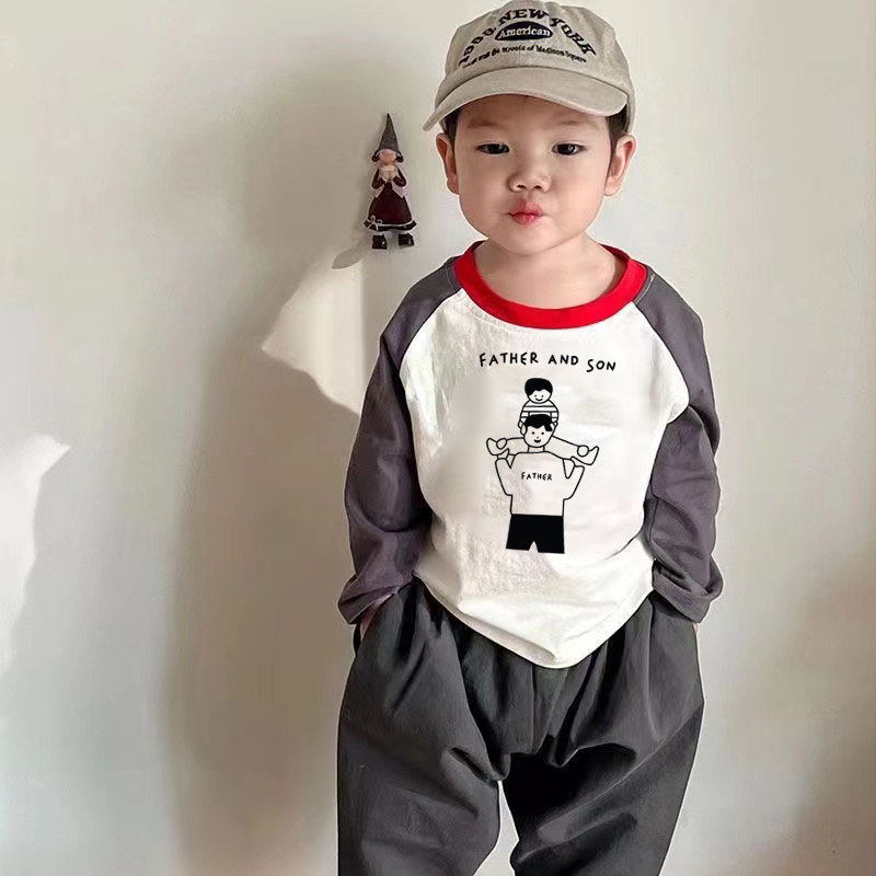 100%纯棉男童插肩长袖T恤春秋季新款小孩儿童宝宝卡通动漫上衣服