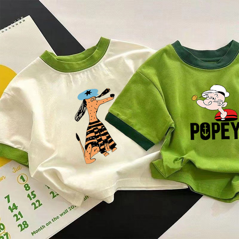 纯棉男童拼色圆领短袖T恤2025夏装新款儿童宝宝时尚洋气韩版上衣