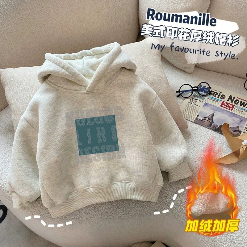 100%纯棉男童加绒加厚连帽卫衣秋冬新款中小儿童宝宝休闲百搭上衣