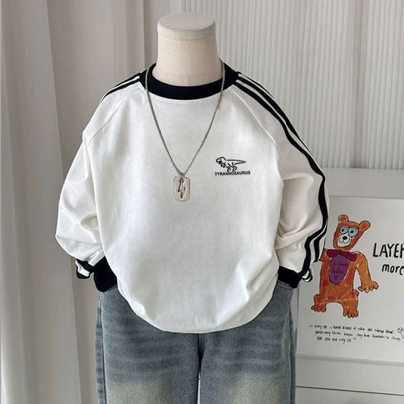 100%纯棉男童圆领长袖T恤2025春秋新款小孩儿童宝宝休闲打底上衣