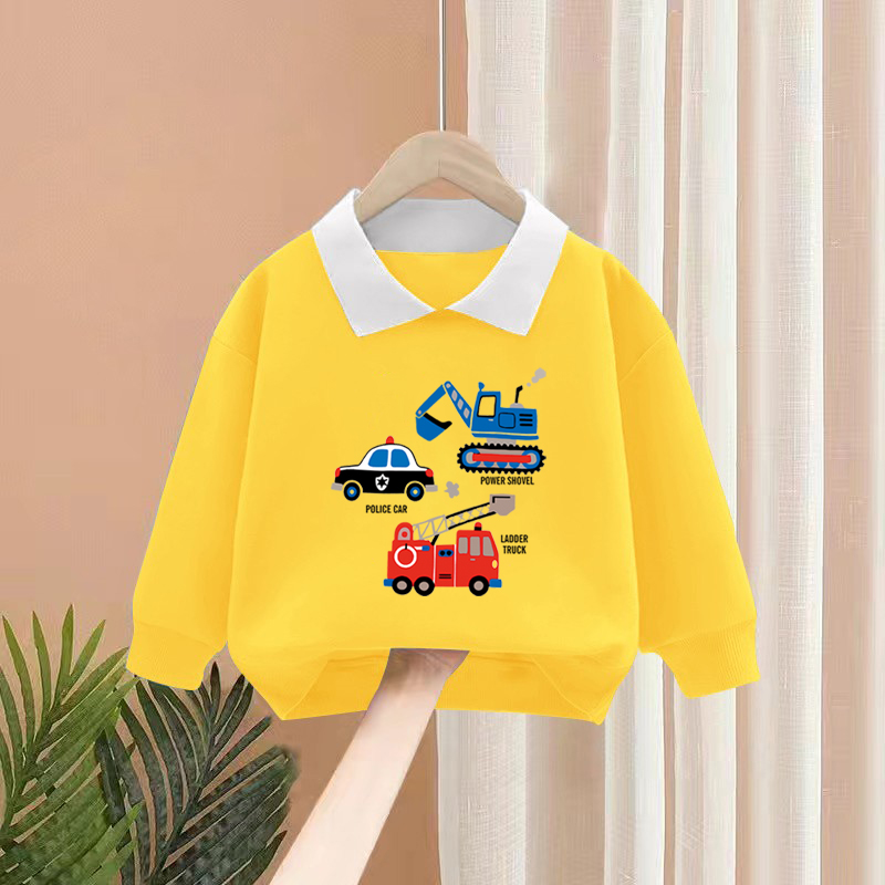 100%纯棉男童装polo翻领卫衣春秋新款中小儿童宝宝帅气印花上衣服