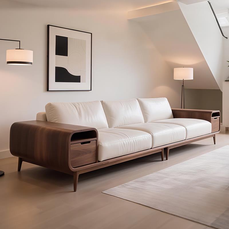 新中式实木沙发2025新款胡桃木轻奢简约客厅布艺直排宋氏美学沙发