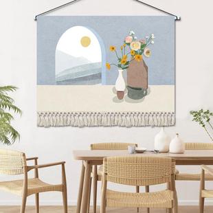 饰画挂布床头背景墙布画挂毯 .北欧ins简约花卉挂画布艺卧室客厅装