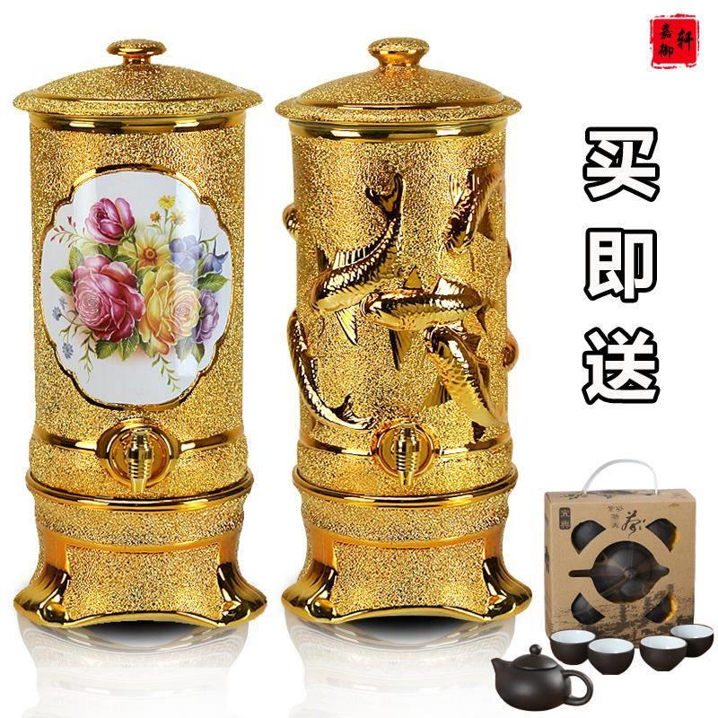 陶瓷净水器储水罐奢华陶瓷水缸家用带龙头过滤缸创意泡茶摆件水桶