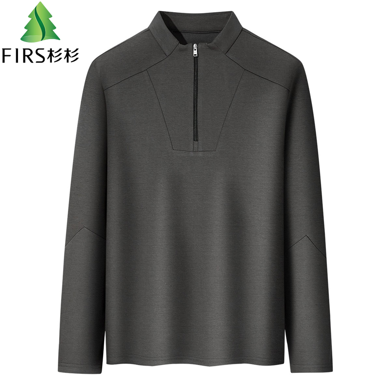 杉杉拉链半开襟纯色男士长袖T恤