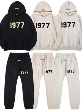 FOG ESSENTIALS立体植绒1977男女美式高街连帽衫卫衣长裤休闲套装