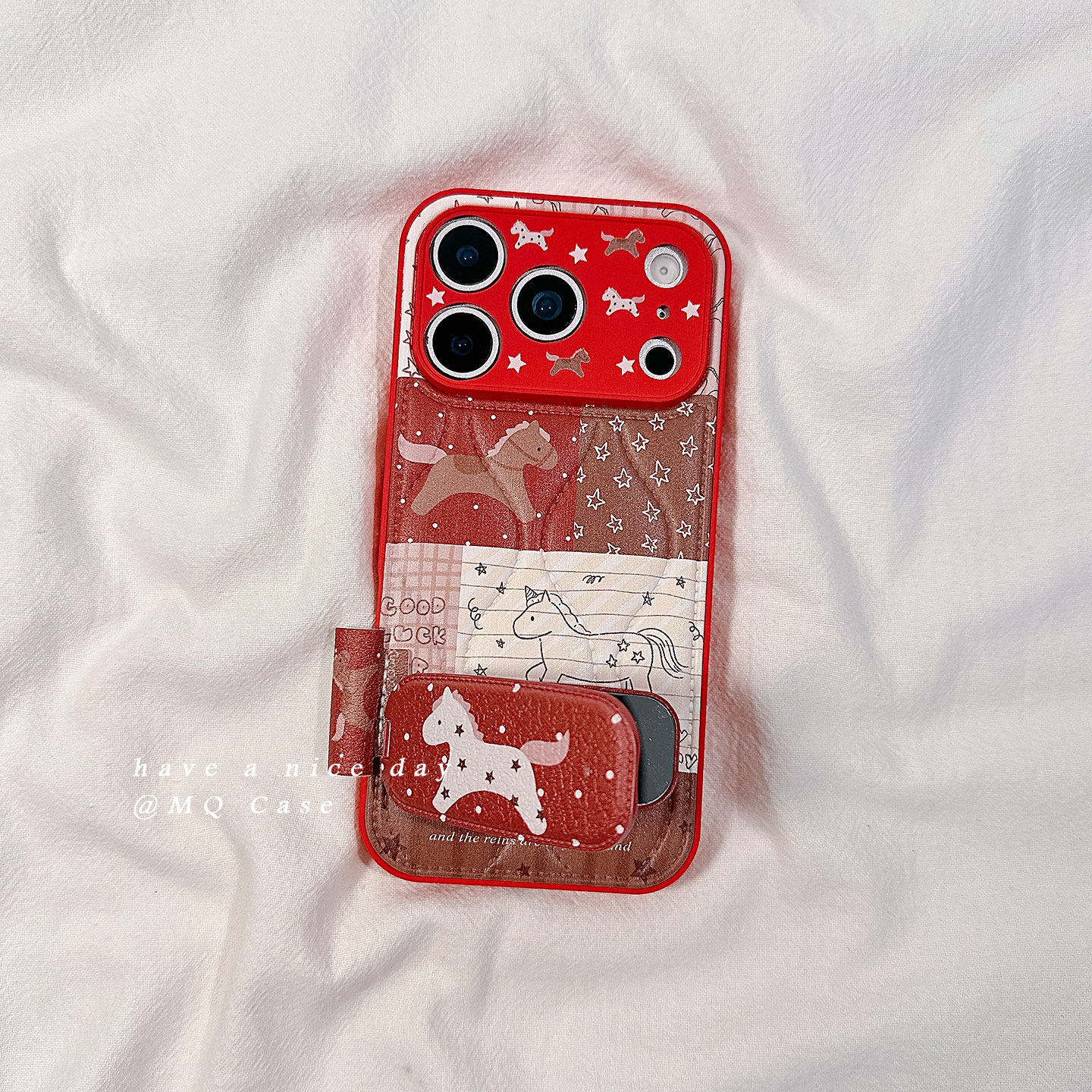 简约新年小马适用苹果17手机壳iPhone17Promax新款16高级感15保护套13硅胶14防摔全包镜头带镜子支架马年女软