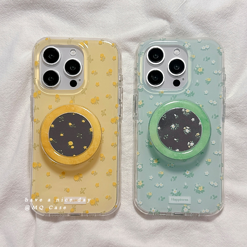 ins日韩小碎花适用苹果16手机壳iPhone15Promax新款13/14高级感16promax保护套硅胶全包创意带镜子支架软壳女