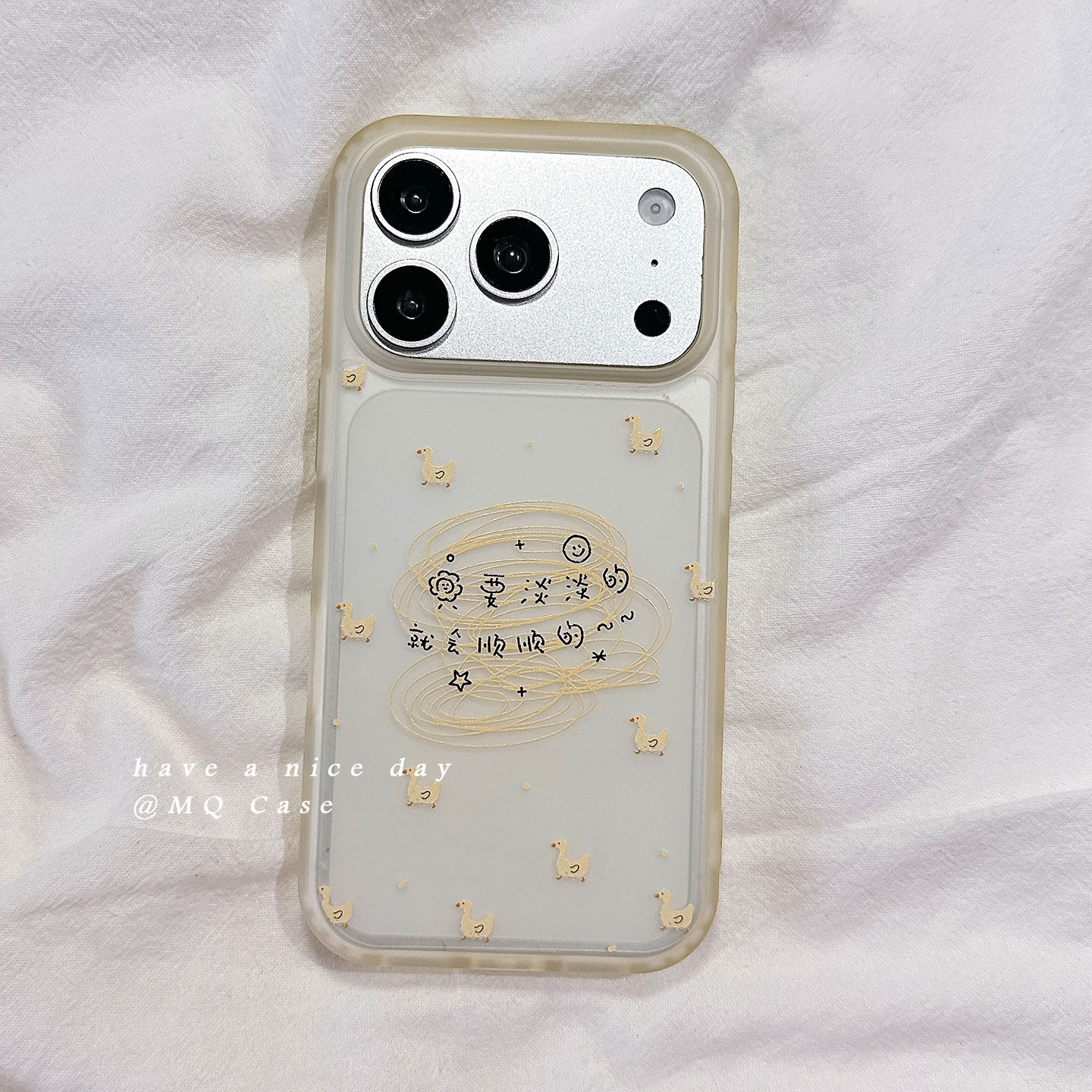 ins韩风凌乱线条鸭子卡通适用苹果17手机壳iPhone17Promax新款16高级感15保护套硅胶防摔全包超薄磨砂女款软p