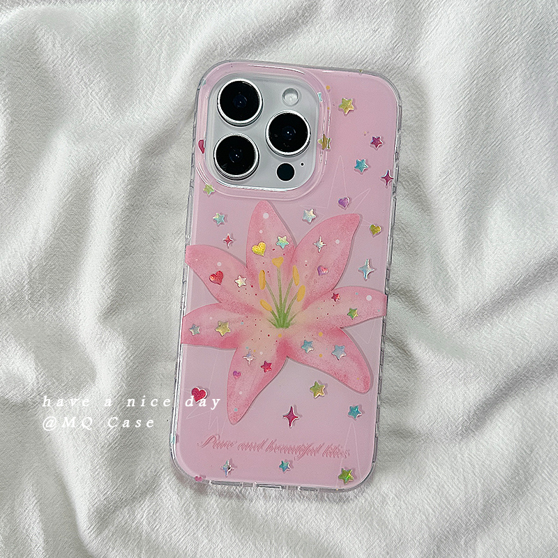 ins少女心百合花适用苹果16Promax手机壳iPhone15新款13高级感14保护套防摔硅胶16Pro全包小众气质粉色女款软
