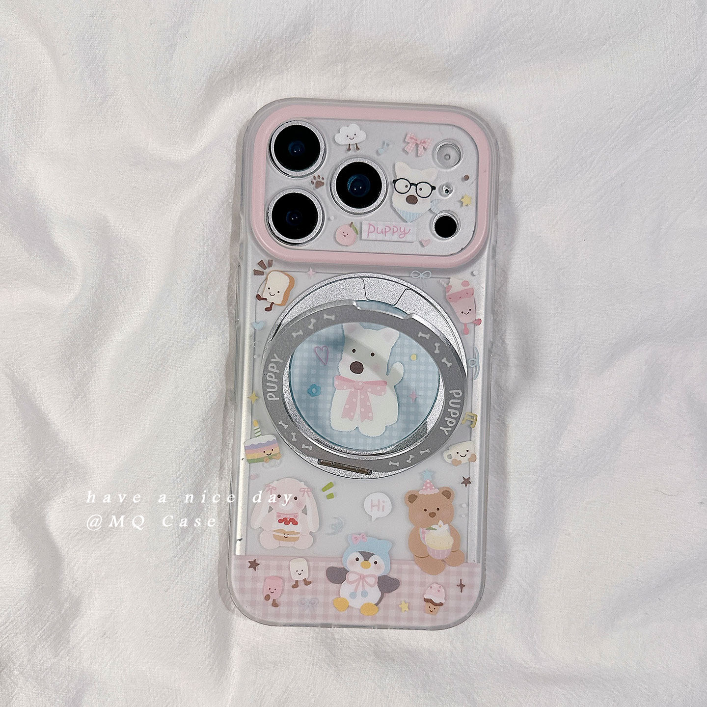 ins日韩可爱卡通适用苹果17手机壳iPhone17Promax新款16高级感15Pro保护套硅胶防摔全包磨砂带折叠旋转支架女