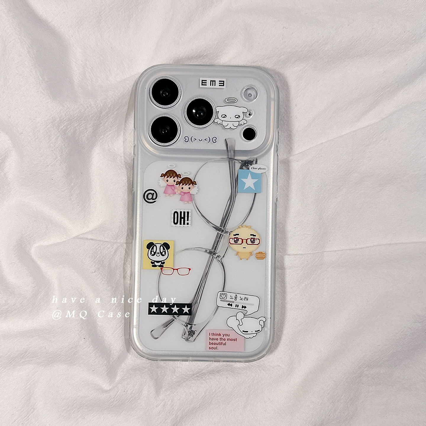 趣味搞怪眼镜卡通适用苹果17手机壳iPhone17Promax新款16高级感15保护套13硅胶14防摔全包磨砂男女款软壳透白