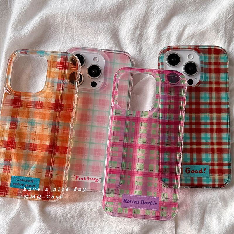 简约格纹适用苹果16Promax手机壳iPhone15新款13高级感iPhone16保护套14防摔硅胶ins超火全包女款冬季复古软
