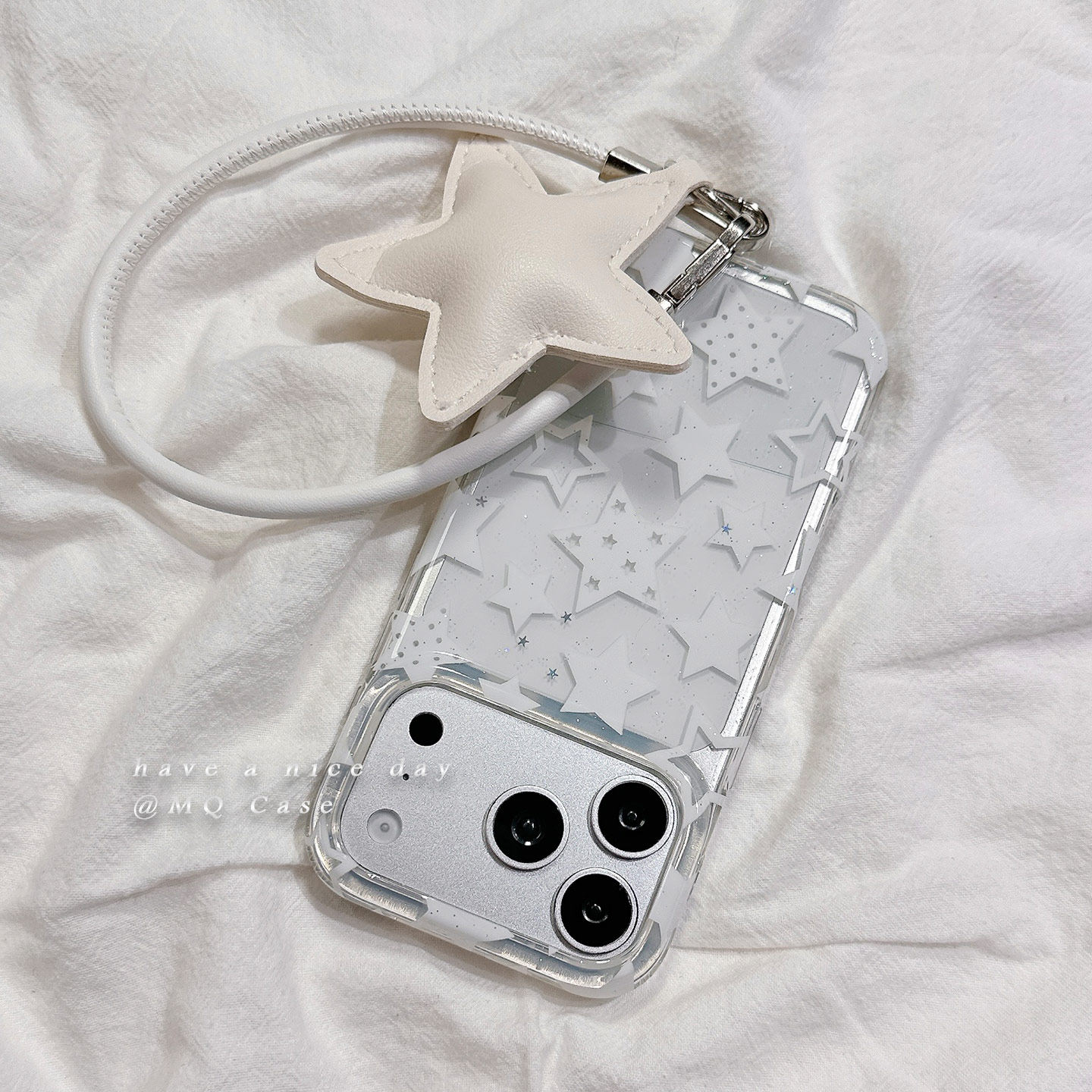 ins日韩简约星星适用苹果17手机壳iPhone17Promax新款16高级感15保护套13硅胶14防摔全包带腕带挂绳透明软女p