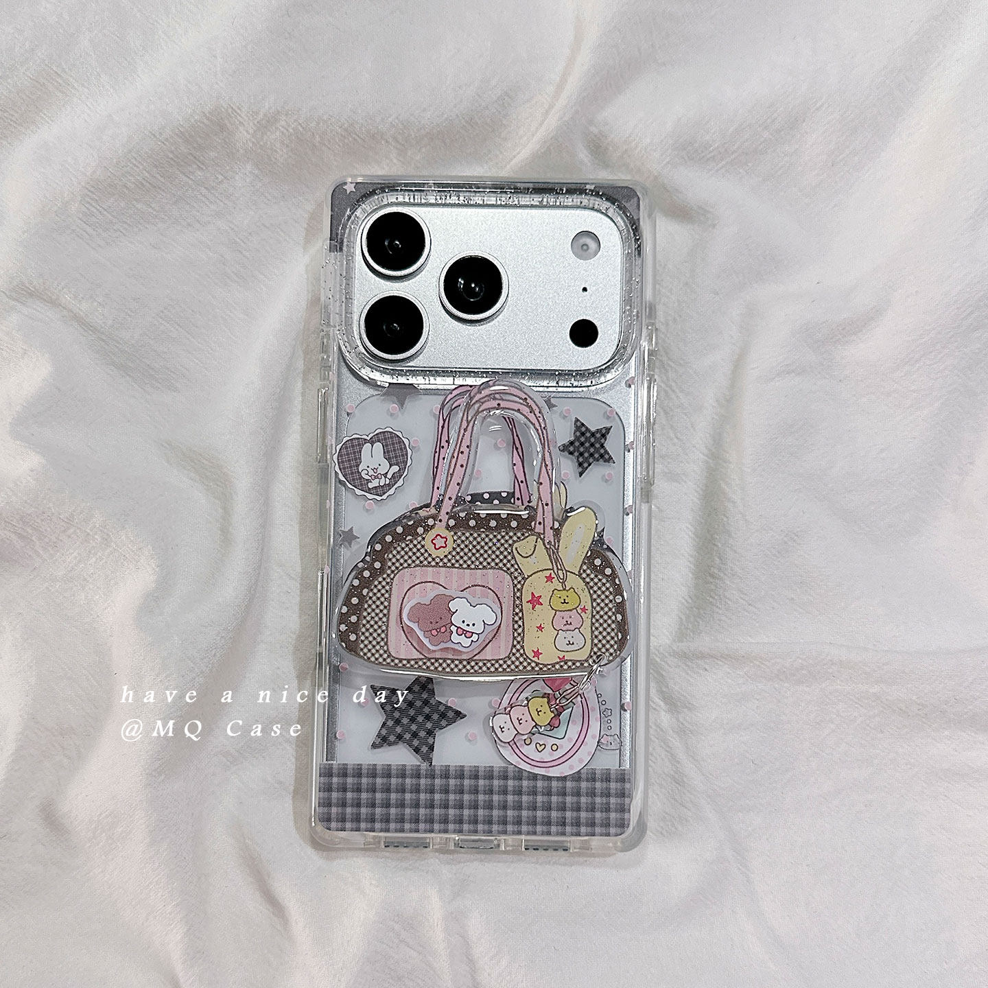 ins小众趣味手提包卡通适用苹果17手机壳iPhone17Promax新款16高级感15直边保护套硅胶防摔全包带支架软壳女p