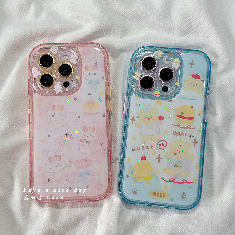可爱卡通兔子小熊适用苹果16Promax手机壳iPhone13新款15日韩小众高级感14p保护套防摔硅胶16Pro全包镜头女软