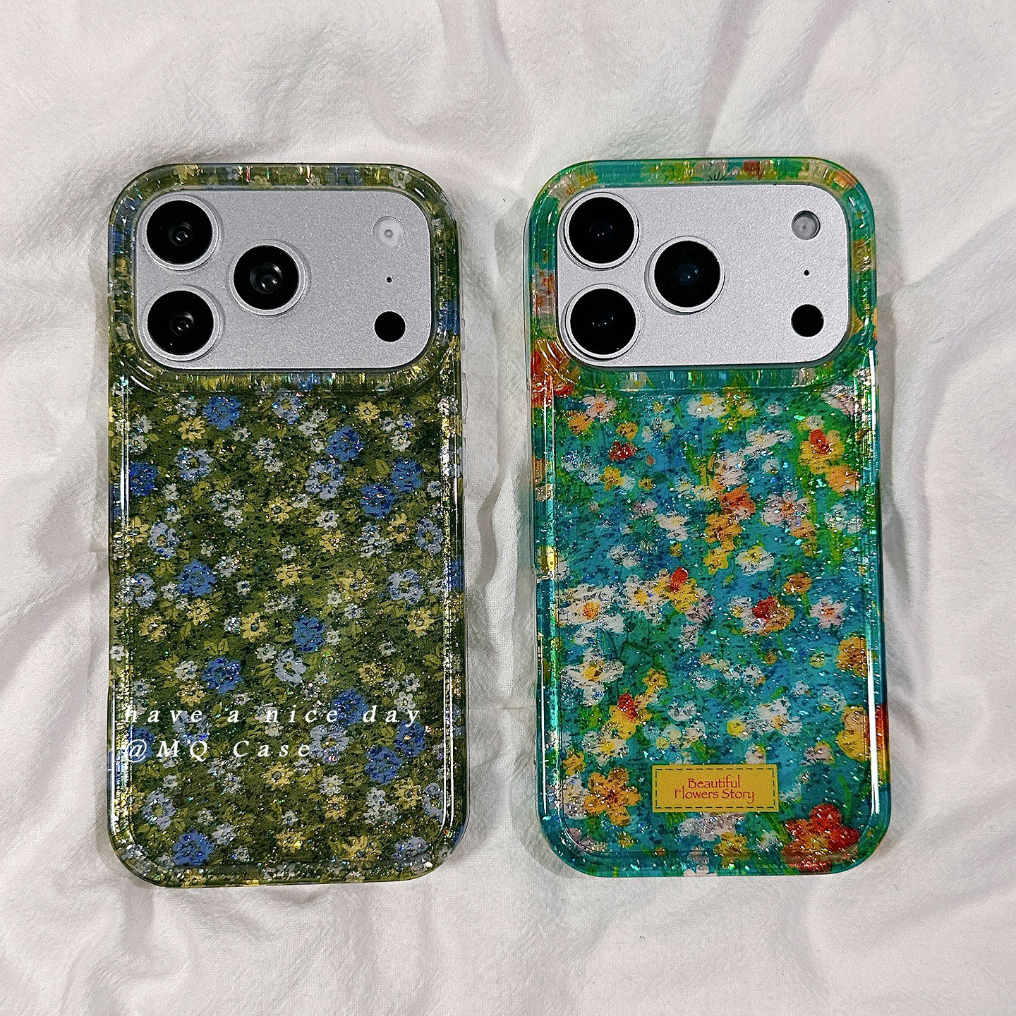 ins复古气质闪粉碎花适用苹果17手机壳iPhone17Promax新款16高级感15保护套13硅胶14防摔全包创意女款软绿色p