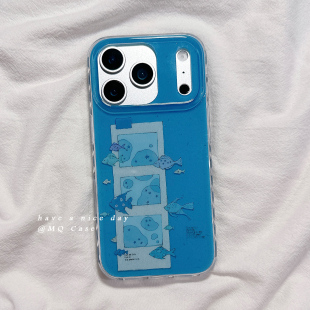 简约克莱因蓝小鱼适用苹果17手机壳iPhone17Promax新款16高级感15保护套13硅胶防摔全包创意独特女款软壳男生