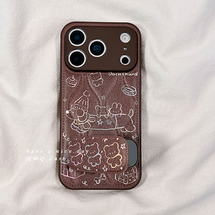 秋冬美拉德卡通适用苹果17手机壳iPhone17Promax新款16高级感15保护套13硅胶14防摔全包镜头带镜子支架女款软