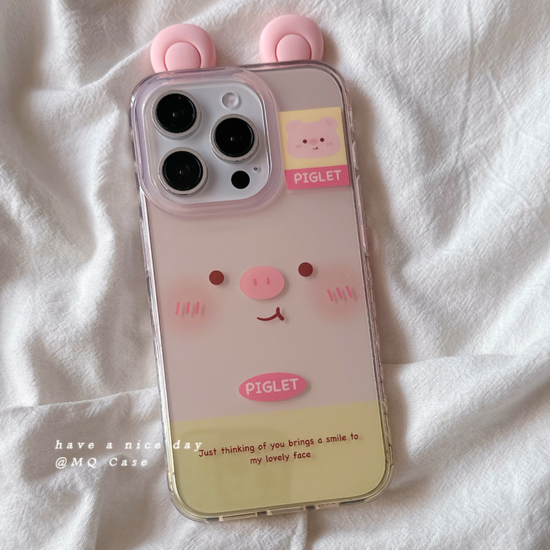 趣味可爱小猪适用苹果16Promax手机壳iPhone15Promax新款13高级感14保护套防摔硅胶全包创意立体耳朵女款软薄