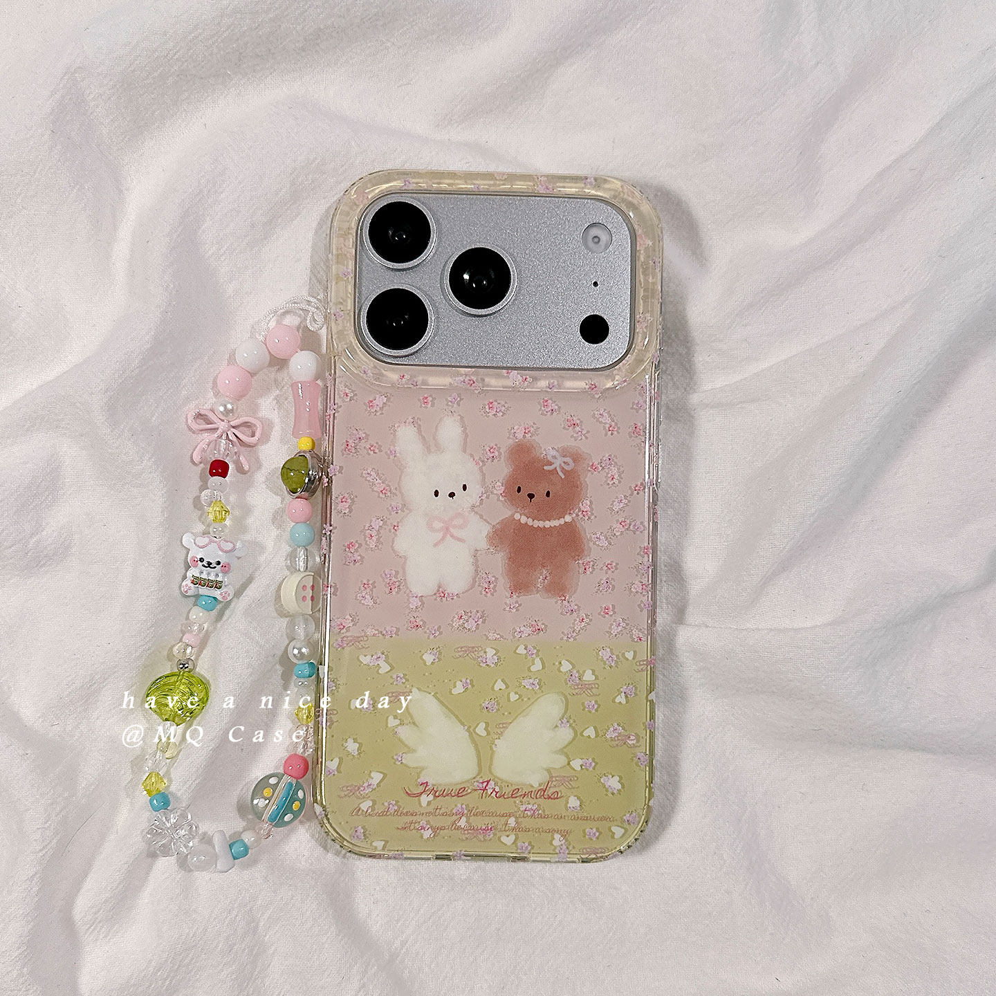 春日小碎花可爱卡通适用苹果17手机壳iPhone17Promax新款16高级感15保护套13硅胶14防摔全包创意带链条女款软