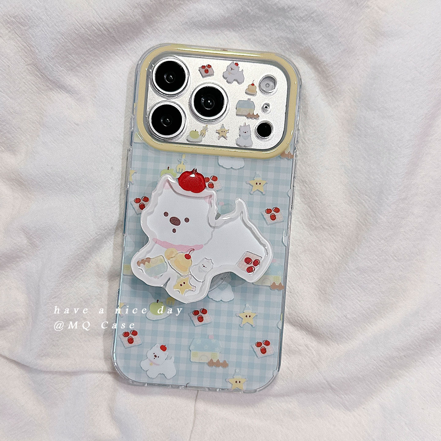 ins韩风格纹西高地小狗适用苹果17手机壳iPhone17Promax新款16高级感15保护套硅胶防摔全包带摇摇乐支架女软p