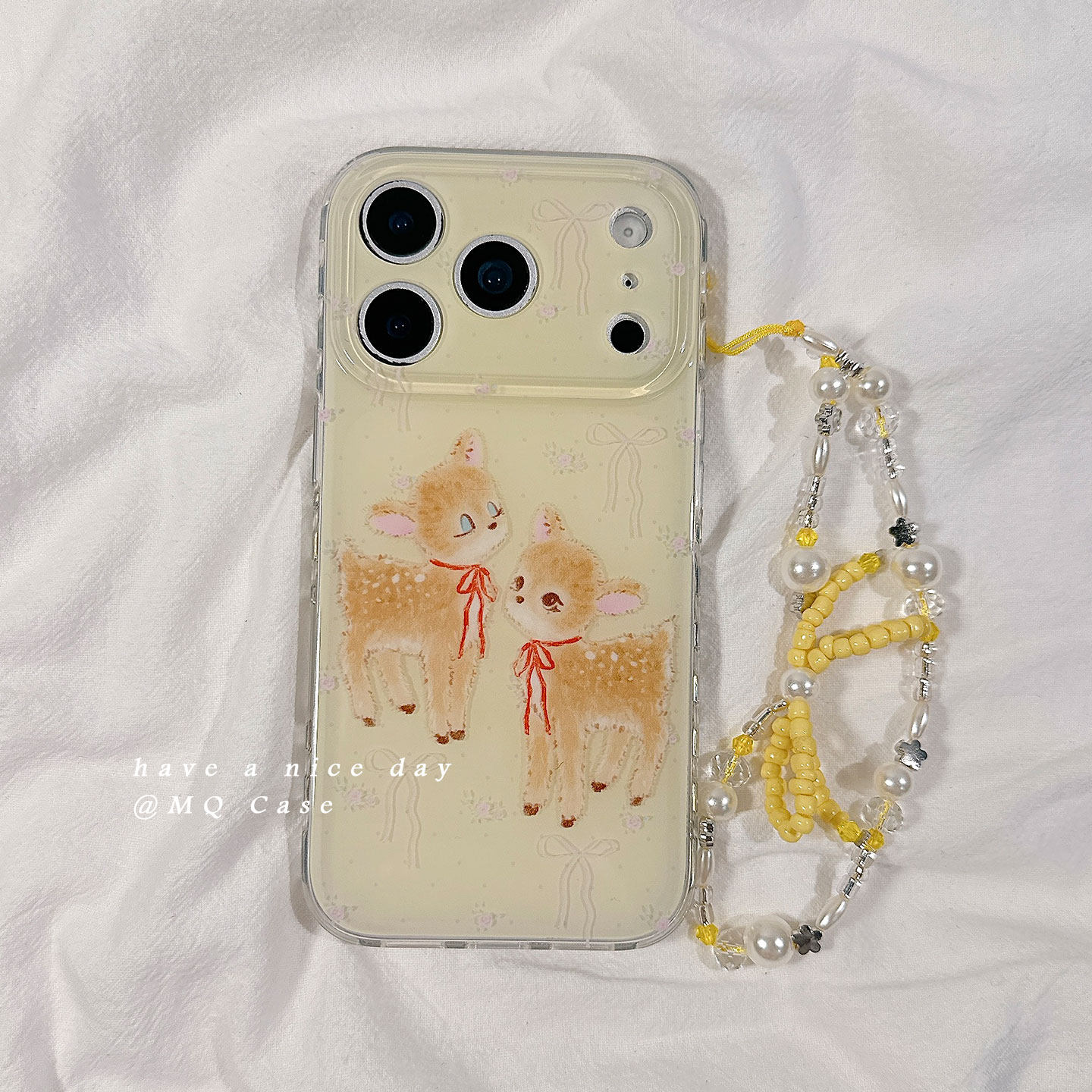 可爱奶萌梅花鹿适用苹果17手机壳iPhone17Promax新款16高级感15保护套13硅胶14防摔全包创意带链条挂绳女款软