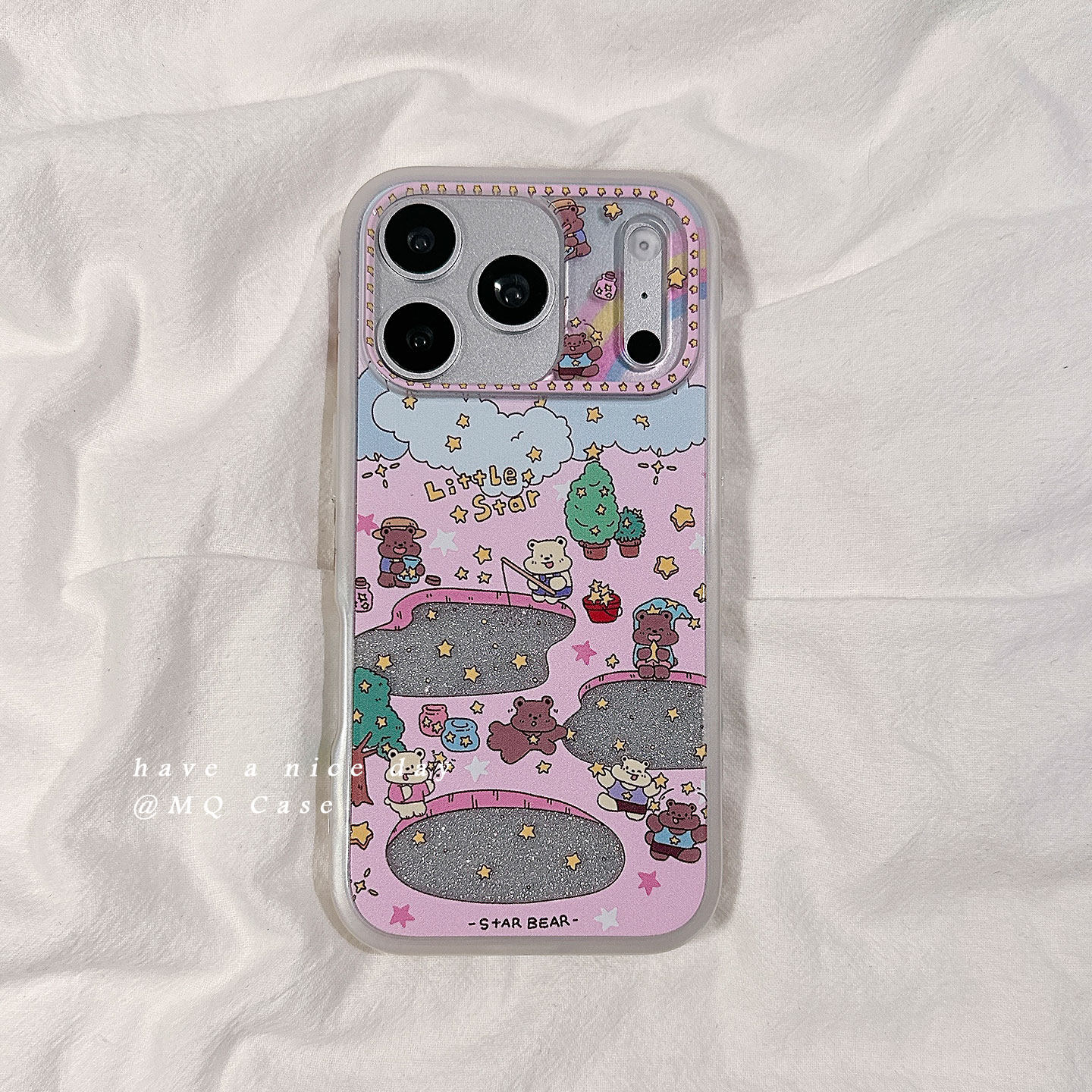 ins韩风可爱闪粉小熊适用苹果17手机壳iPhone17Promax新款16pro高级感15pm保护套防摔14全包边少女心软壳透明