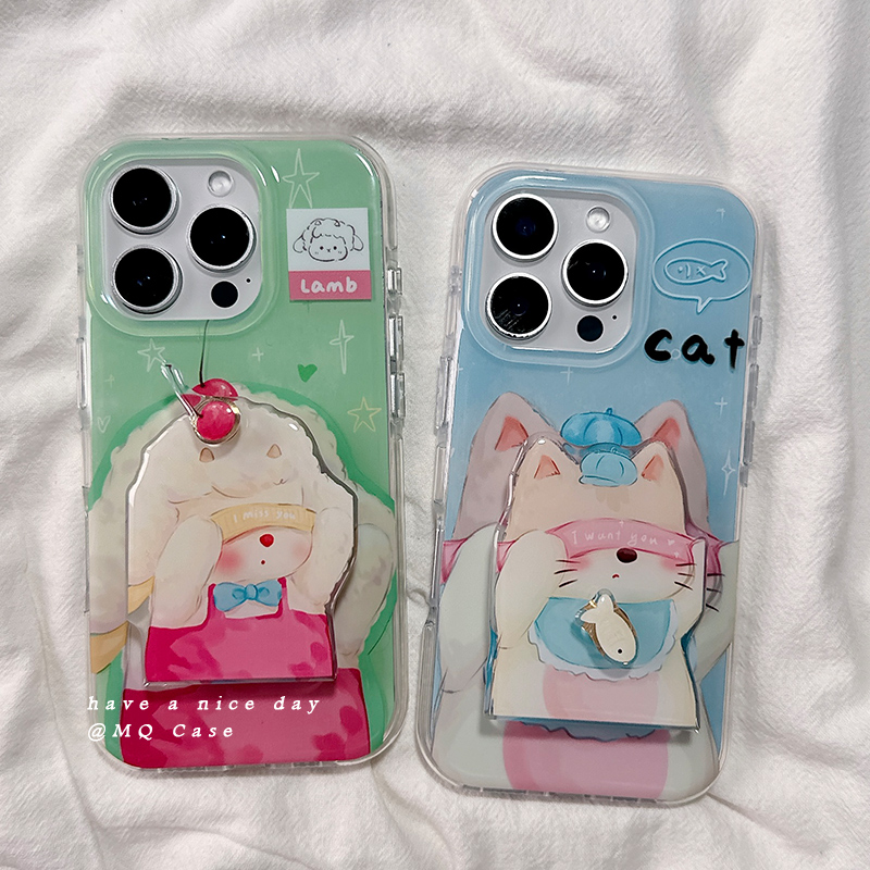 趣味可爱卡通适用苹果16手机壳iPhone15Promax新款13/14高级感16promax保护套硅胶全包创意带支架情侣软壳女p