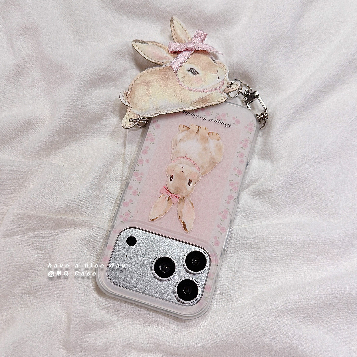 ins韩系温柔花朵兔子适用苹果17手机壳iPhone17Promax新款16高级感15保护套硅胶防摔全包带皮质挂件女软磨砂p