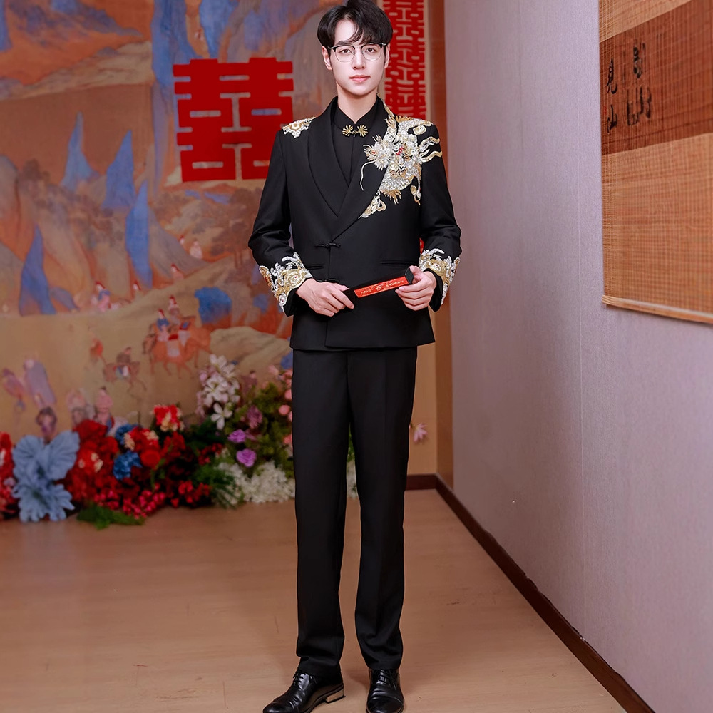 男款秀禾服新款男士结婚嫁衣新中式西服重工出阁服敬酒服奢华唐装