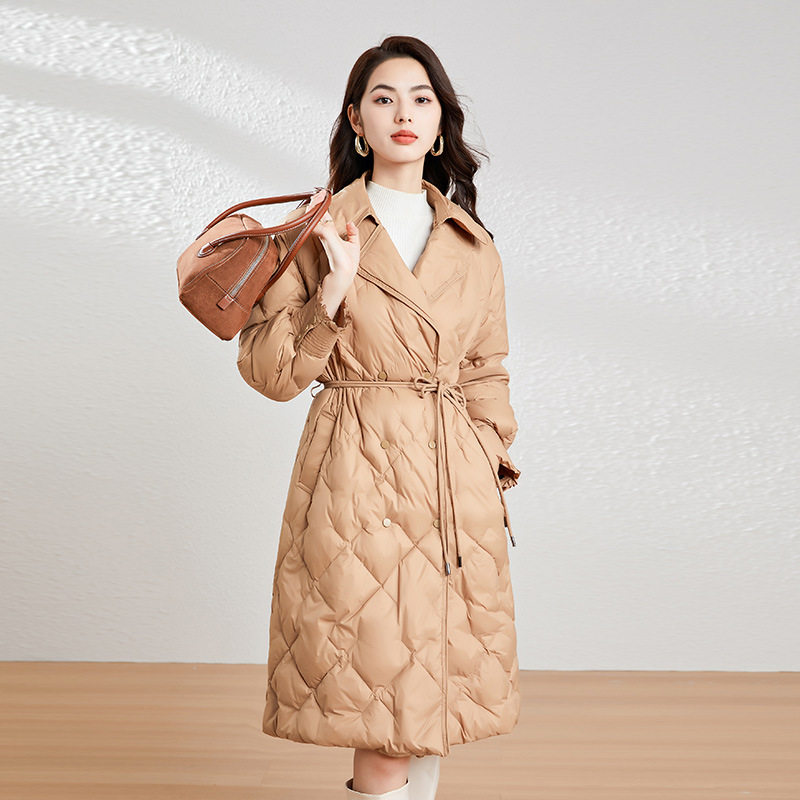 女式羽绒服2026冬季新款时尚收腰过膝中长款防寒90白鸭绒冬天外套