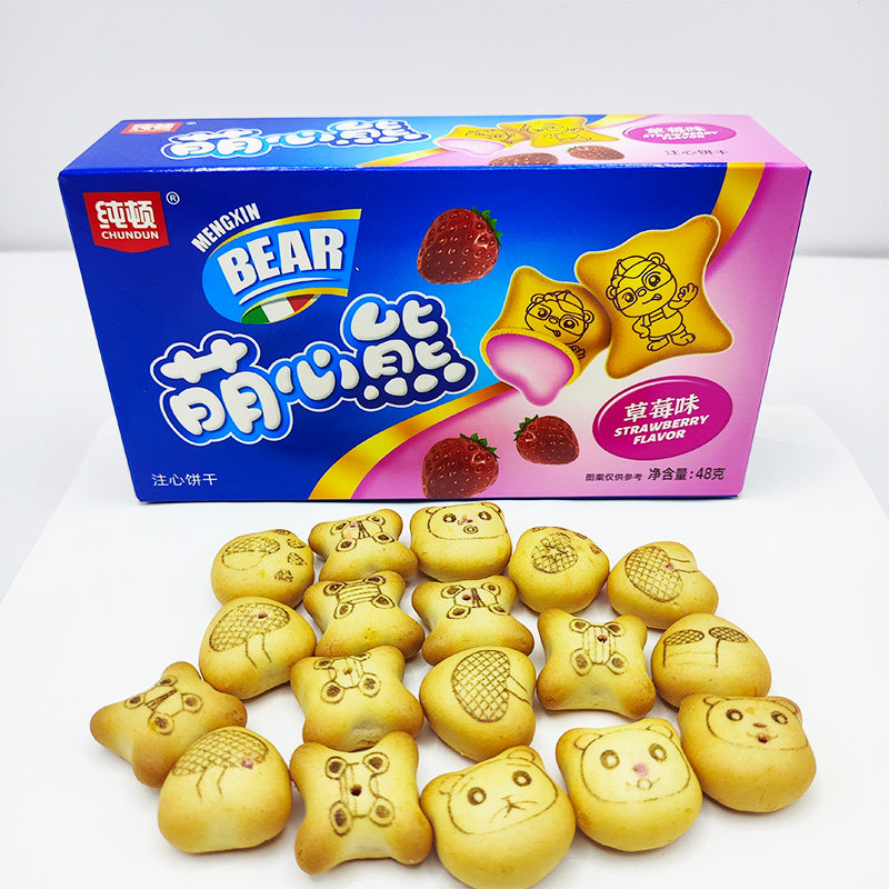 48g*6盒纯顿芬格萌心熊夹心韧性注心饼干巧克力牛奶草莓手指棒