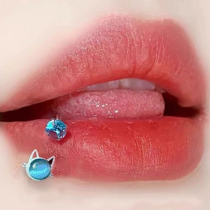 墨刺研究室 猫眼石唇环钛钢内牙猫咪马蹄环镶钻皓石C环穿刺饰品