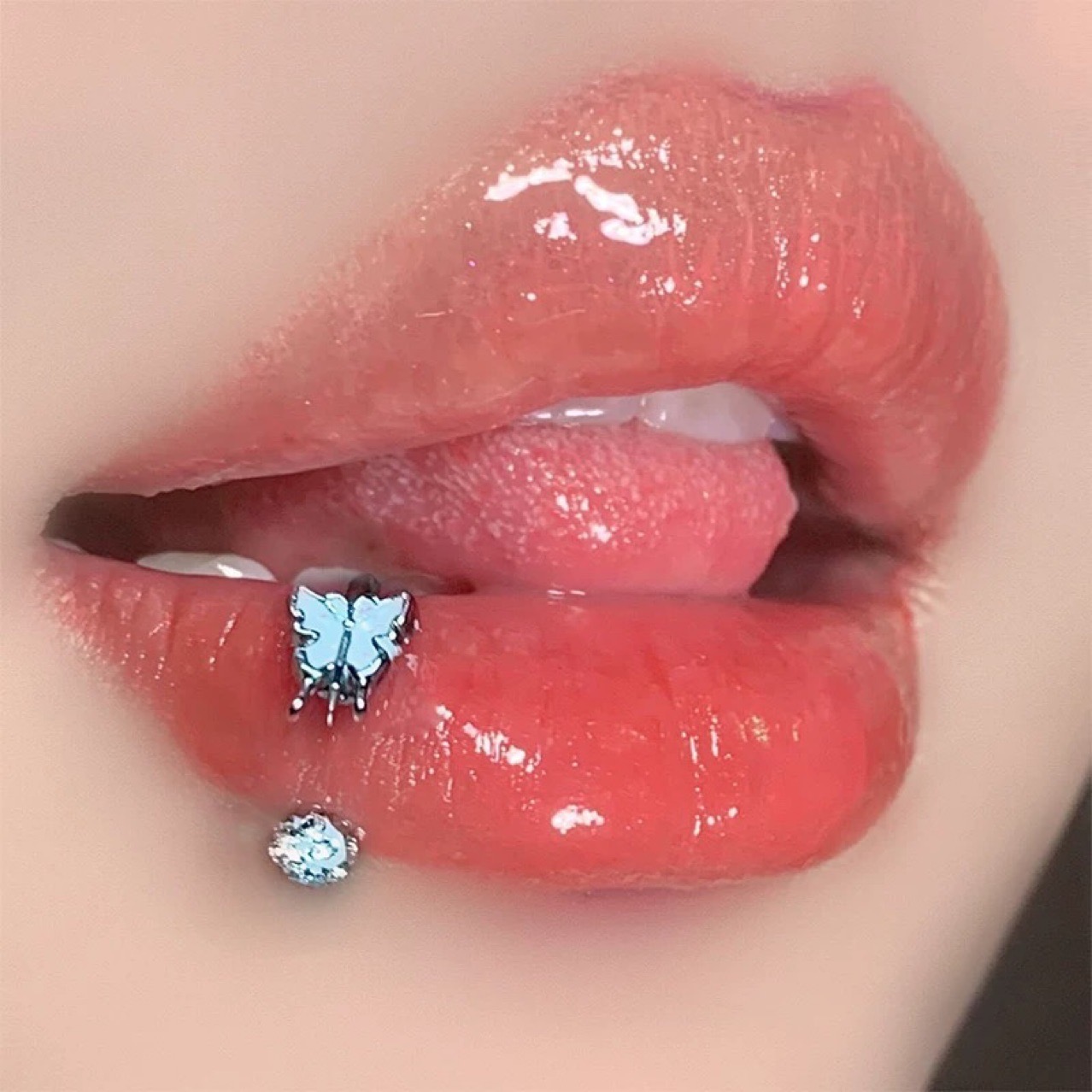 墨刺研究室 蝴蝶马蹄环C环泥巴球唇环钛钢亮闪钛钢甜辣妹穿刺饰品