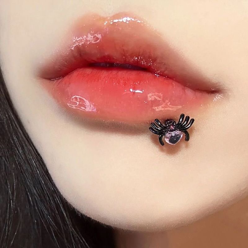 墨刺研究室 小粉钻蜘蛛唇钉ins辣妹暗黑系耳骨钉鼻钉唇钉钛钢饰品