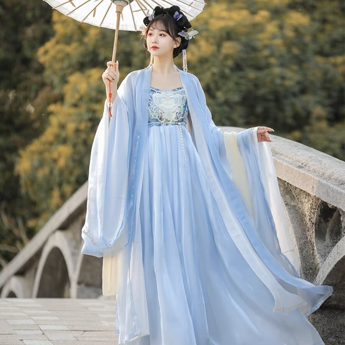 원래 HANFU 여성 의류 성인 당나라에서 만든 MYROBALAN 스커트 국가 스타일 고대 의상 작은 개선 한 요소 여름과 가을 일상 생활