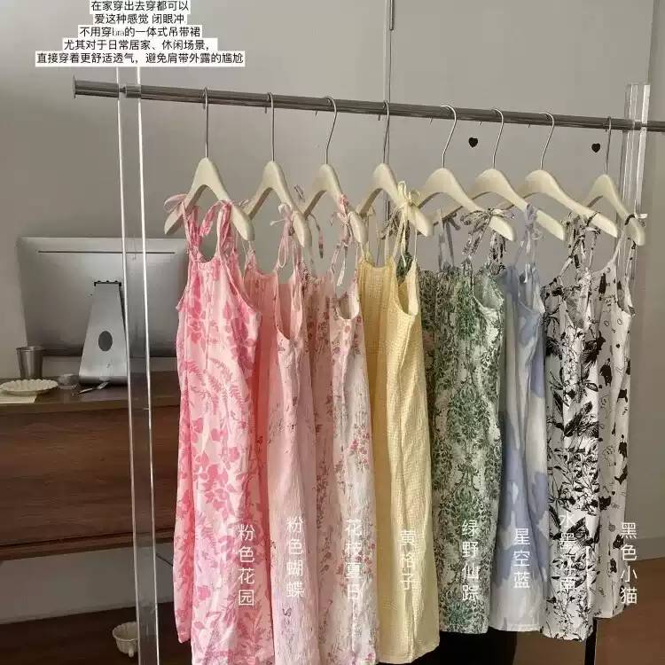 带胸垫女夏季无袖吊带睡裙洋装|