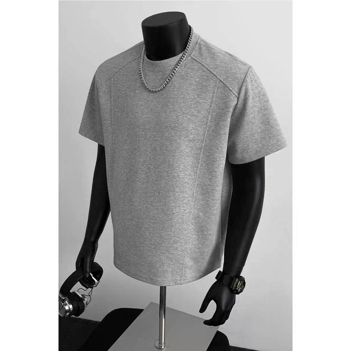 灰色重磅解构短袖男款春夏宽松boxy版型T恤cleanfit美式休闲半袖