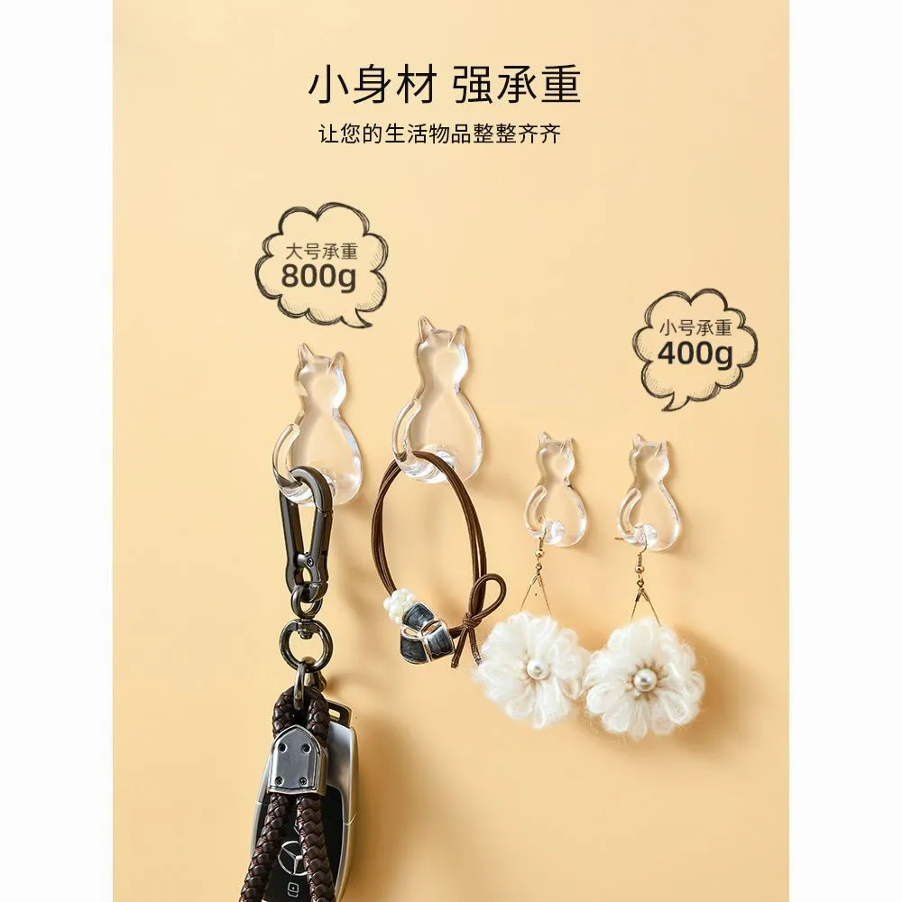 可爱免打孔挂钩厨房强力透明卡哇伊猫咪粘钩墙壁门衣帽挂勾无痕钩