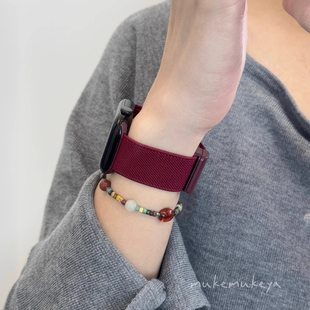 适用applewatch苹果智能手表表带iwatch尼龙s10男女生新款series11高级感se编织ultra3磁吸扣s9春夏季s11透气