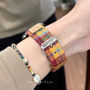 适用苹果手表iwatch表带s11彩虹s10毛呢kt贴皮专用s9女款se3高级感ultra秋冬applewatch腕表质感新品创意