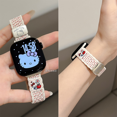 适用applewatch苹果手表iwatch表带s11KT猫咪s10编织s9尼龙se女士新款ultra3高级感磁吸好看质感秋冬创意小众