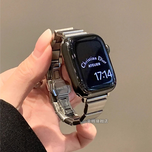 适用iwatch苹果手表表带applewatch小蛮腰链式s10不锈钢s9女生款se高级感s11夏季天ultra3金属轻奢漂亮气质感